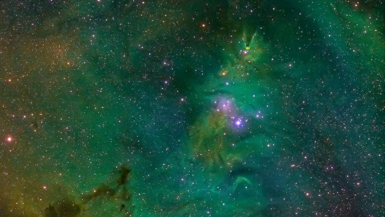 Wallpaper nebula, galaxy, stars, constellation, space, green