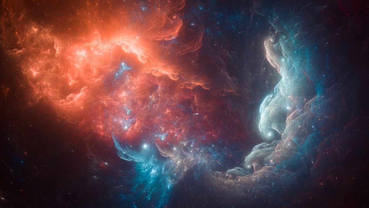 Wallpaper nebula, glow, stars, space, red, blue