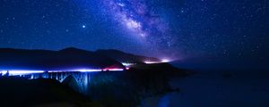 Preview wallpaper nebula, hills, bridges, neon, glow, night