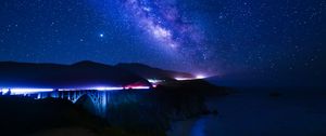 Preview wallpaper nebula, hills, bridges, neon, glow, night