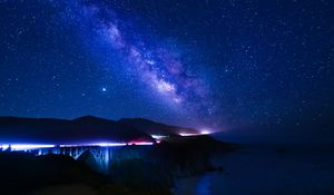 Preview wallpaper nebula, hills, bridges, neon, glow, night