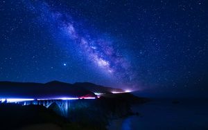 Preview wallpaper nebula, hills, bridges, neon, glow, night