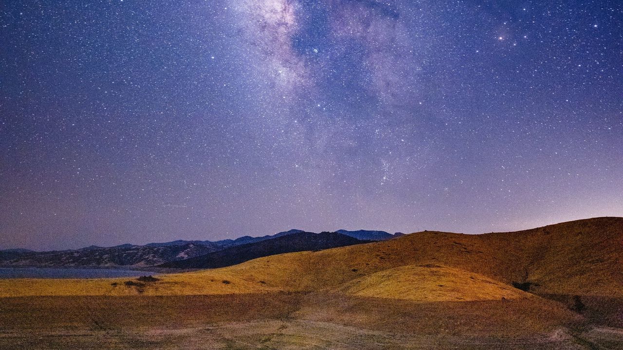 Wallpaper nebula, hills, night, stars