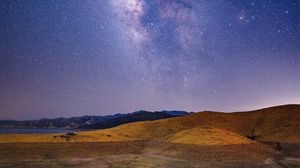 Preview wallpaper nebula, hills, night, stars