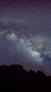 Preview wallpaper nebula, mountains, stars, night, starry sky