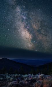 Preview wallpaper nebula, mountains, stars, night, starry sky, hills