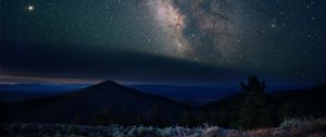 Preview wallpaper nebula, mountains, stars, night, starry sky, hills