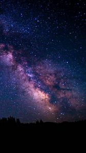 Preview wallpaper nebula, night, starry sky, trees, stars
