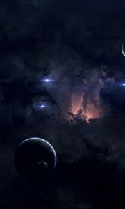 Preview wallpaper nebula, planets, stars, glow, space, dark