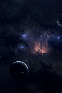 Preview wallpaper nebula, planets, stars, glow, space, dark