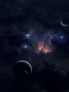 Preview wallpaper nebula, planets, stars, glow, space, dark