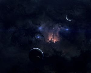 Preview wallpaper nebula, planets, stars, glow, space, dark
