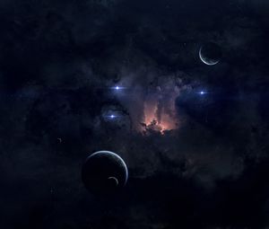 Preview wallpaper nebula, planets, stars, glow, space, dark
