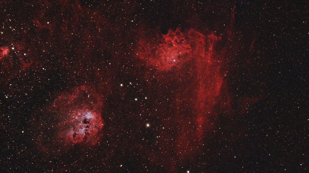 Wallpaper nebula, space, red, stars, glow