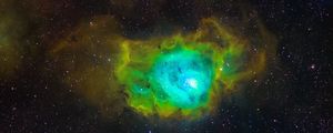 Preview wallpaper nebula, space, stars, universe, green, galaxy