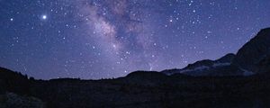 Preview wallpaper nebula, starry sky, night, rocks, lake