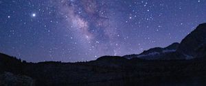 Preview wallpaper nebula, starry sky, night, rocks, lake