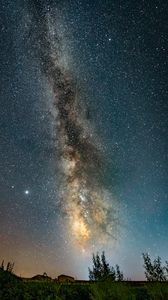 Preview wallpaper nebula, starry sky, stars, building, night