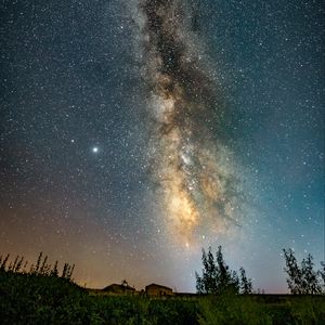 Preview wallpaper nebula, starry sky, stars, building, night