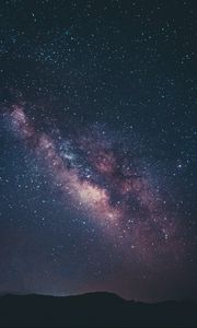 Preview wallpaper nebula, starry sky, stars, hills, night