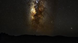 Preview wallpaper nebula, starry sky, stars, hills, space