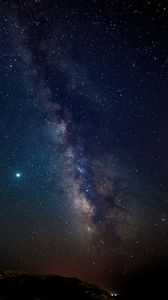 Preview wallpaper nebula, starry sky, stars, hill, night
