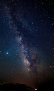 Preview wallpaper nebula, starry sky, stars, hill, night