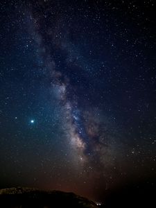 Preview wallpaper nebula, starry sky, stars, hill, night