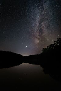 Preview wallpaper nebula, starry sky, stars, lake, reflection