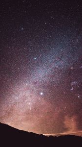 Preview wallpaper nebula, starry sky, stars, hills, silhouette