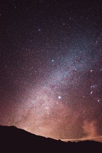 Preview wallpaper nebula, starry sky, stars, hills, silhouette