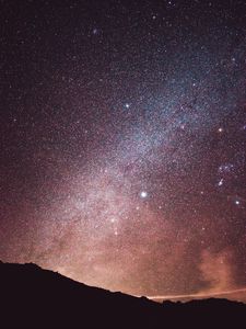 Preview wallpaper nebula, starry sky, stars, hills, silhouette