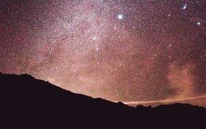 Preview wallpaper nebula, starry sky, stars, hills, silhouette