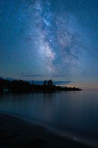 Preview wallpaper nebula, starry sky, trees, stars, night