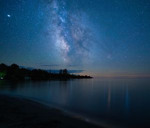 Preview wallpaper nebula, starry sky, trees, stars, night