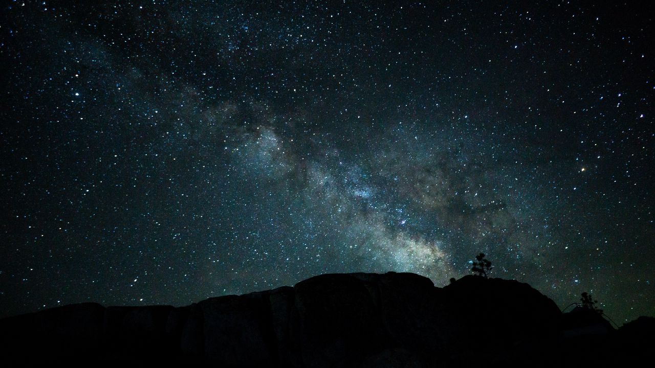 Wallpaper nebula, stars, hill, night