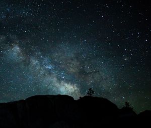Preview wallpaper nebula, stars, hill, night