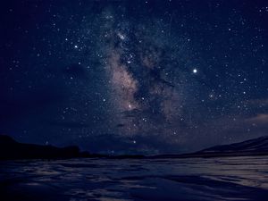 Preview wallpaper nebula, stars, sea, night, starry sky