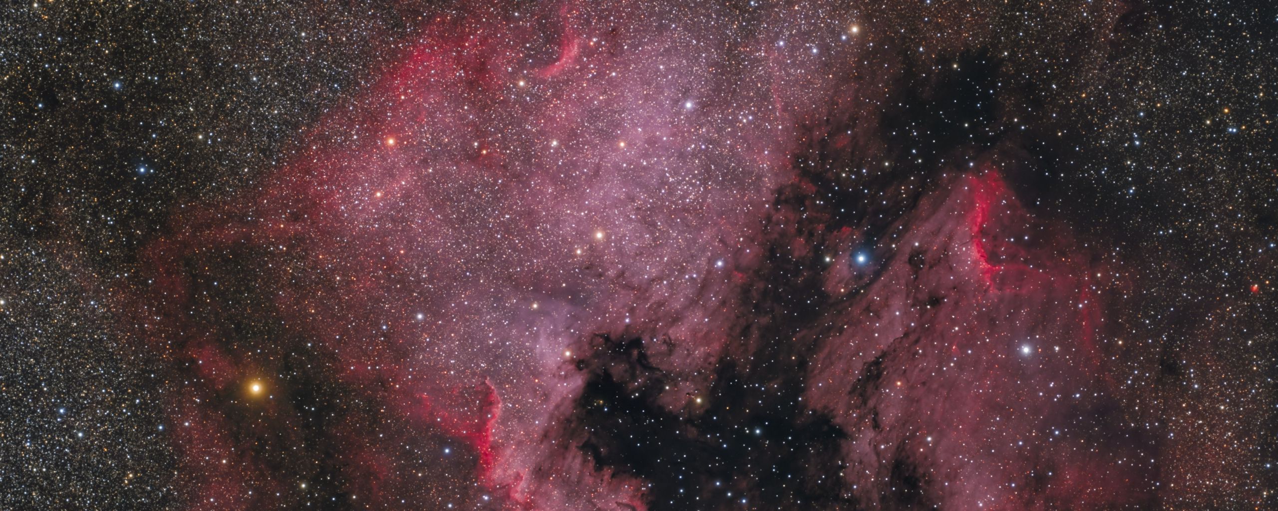 2560x1024 Wallpaper nebula, stars, space, pink, background