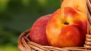 Preview wallpaper nectarine, fruit, macro, drops