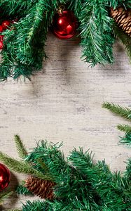 Preview wallpaper needles, branches, decorations, wood, new year, christmas