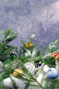 Preview wallpaper needles, snow, decorations, branches, celebration, glitter