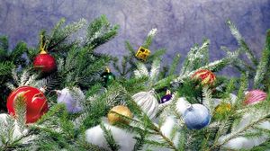 Preview wallpaper needles, snow, decorations, branches, celebration, glitter