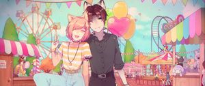 Preview wallpaper neko, couple, smile, amusement park, happy, anime