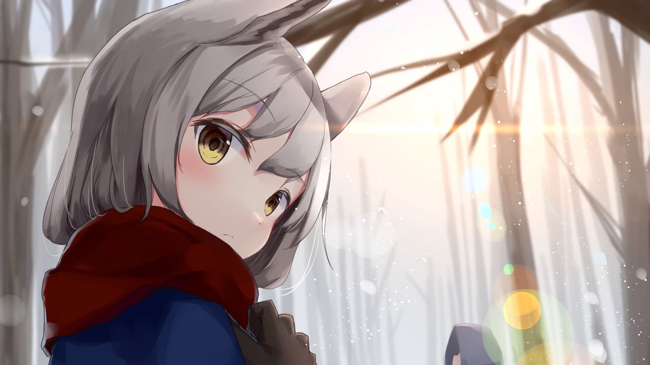 Wallpaper neko, ears, cloak, winter, anime