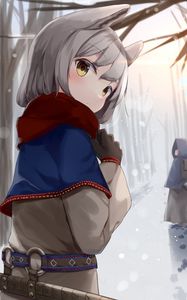 Preview wallpaper neko, ears, cloak, winter, anime