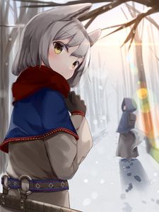 Preview wallpaper neko, ears, cloak, winter, anime