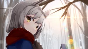 Preview wallpaper neko, ears, cloak, winter, anime
