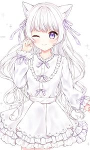 Preview wallpaper neko, ears, dress, anime, art, white