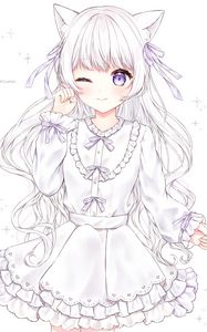 Preview wallpaper neko, ears, dress, anime, art, white